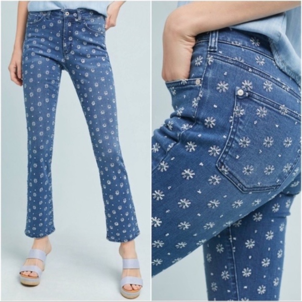 Pilcro & The Letterpress Anthro Embroidered Floral High Rise Bootcut Jeans